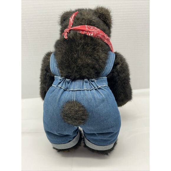 VTG Build A Bear Cub Med Size 19" Brown Plush Overalls Bandana NO BAB 0n Paws - Picture 2 of 9